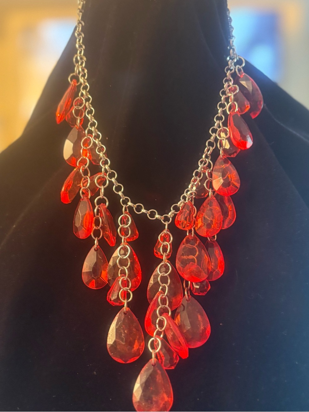Red Teardrop Statement Necklace - Women Jewelry